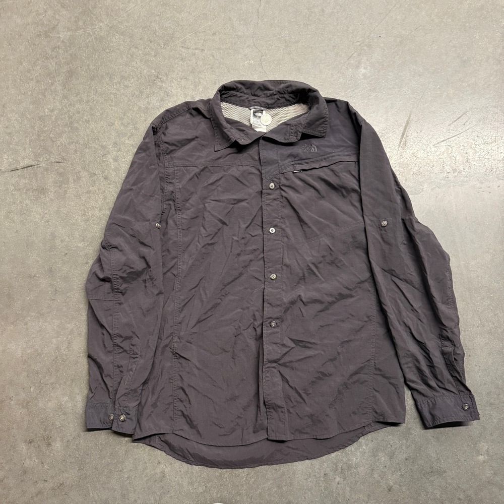The North Face Mens Large Gray Long Sleeve Hiking Shirt Roll Tab Vented 3872